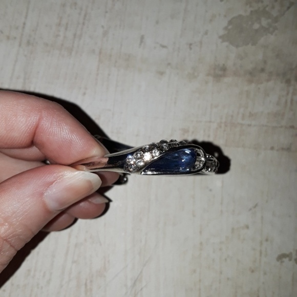 Rhinestone Blue Crystal Silver Bangle Bracelet - Picture 4 of 6